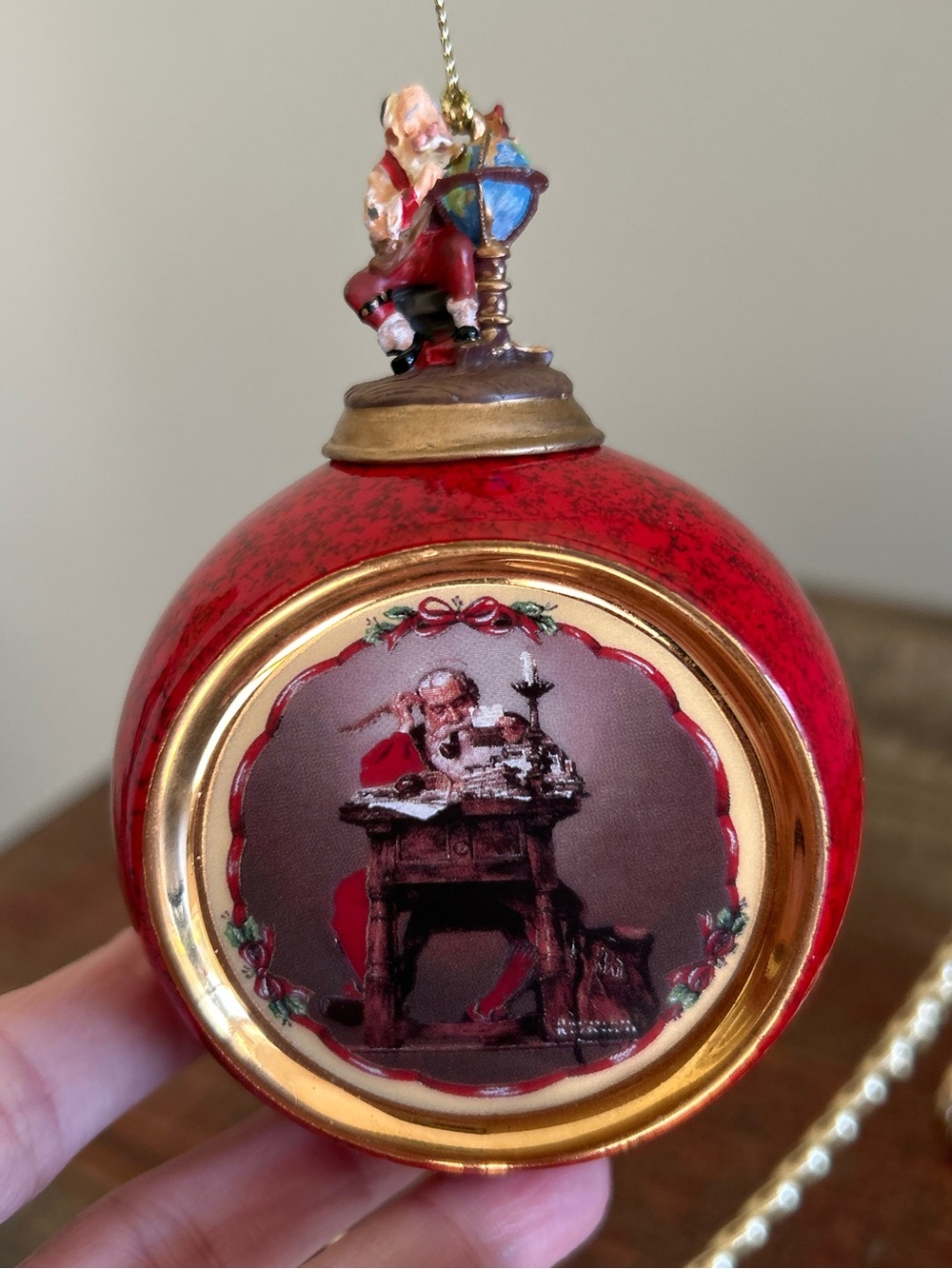 Norman Rockwell's Christmas Classics Heirloom Ornaments-Santa Reading Mail